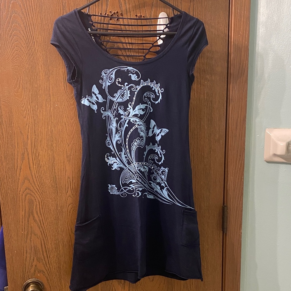 DKNY Navy Mini Dress with Lace-Up Detail